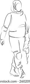 One continuous line art drawing flat illustration woman, muslim, warrior, military, soldier, female, army, islam, protection, security. Isolated image hand draw outline on white background