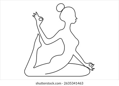 Um desenho de arte de linha contínua de fazer exercício em ioga pose ilustração vetor contorno
