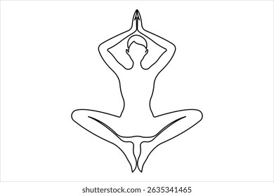 Um desenho de arte de linha contínua de fazer exercício em ioga pose ilustração vetor contorno
