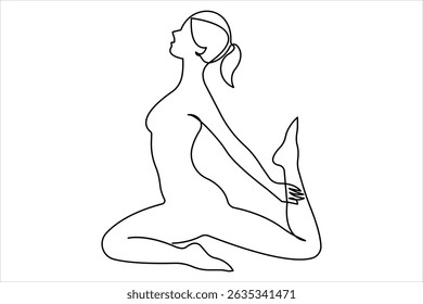 Um desenho de arte de linha contínua de fazer exercício em ioga pose ilustração vetor contorno
