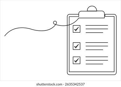 One continuous line art drawing of Clipboard with checklist design vector
