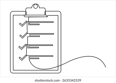 Un dibujo de arte de línea continua de Portapapeles con Vector de diseño de lista de verificación
