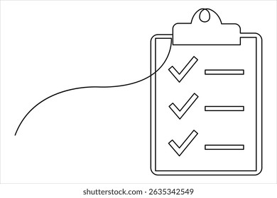 One continuous line art drawing of Clipboard with checklist design vector
