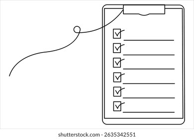 One continuous line art drawing of Clipboard with checklist design vector

