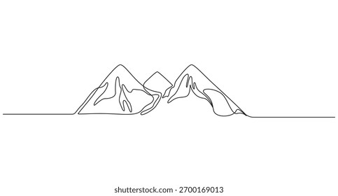 Eine durchgehende Linie Kunst Zeichnung der Bergkette Landschaft,Kontinuierliche Linie Bergkette Zeichnung Vektorgrafik,Abstrakte Bergkette Landschaft einfache eine Linie Kunst Zeichnung der Berge