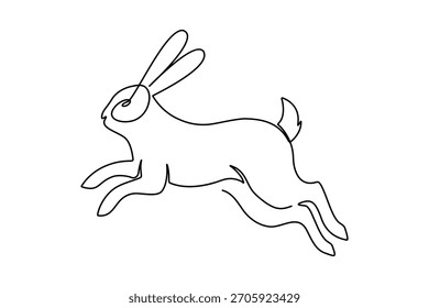 Um desenho de arte de linha contínua de um coelho saltante, estilo minimalista.