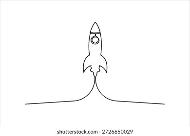 Un dibujo de arte lineal continuo de la nave espacial. Ilustración vectorial de lanzamiento de la nave espacial cohete