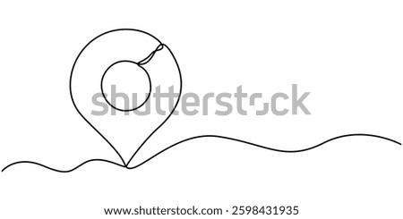 One continuous line art drawing of Location and path pointers vector illustration, continuous one line google map point route directions and location outline vector art illustration, Location Single.