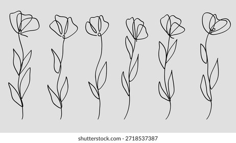 Eine kontinuierliche Linie Art Blumen Blüte Sammlung Handgezeichnete Blüte. Vektorgrafik
