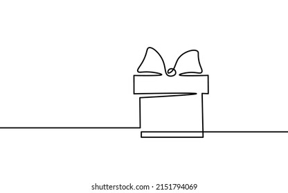 One continuous line art gift ribbon. Birthday present minimalist isolated sketch ink drawing. Celebration party surprise greeting card vector illustration