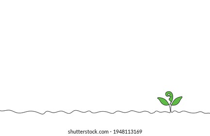 One continuous line art growing plant leaves,green sprout of a plant. Spring background, environmental protection concept, eco natural farm concept, Earth day, spring is coming.