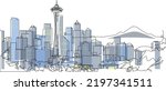 One continuous line art minimal vector Seattle cityscape skyline city view