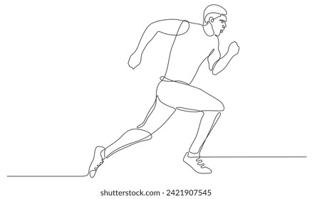 one continuous line art of people running in outline. man olympic run. editable line and stroke weight.