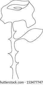 One continuous line art. Rose. Vector illustration. Isolated element fot your valentine day, love logo, birthday invitation card design.