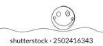 One continuous line art smiling face isolated vector illustration on white background