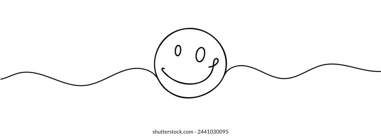 One continuous line art smiling face isolated vector illustration on white background