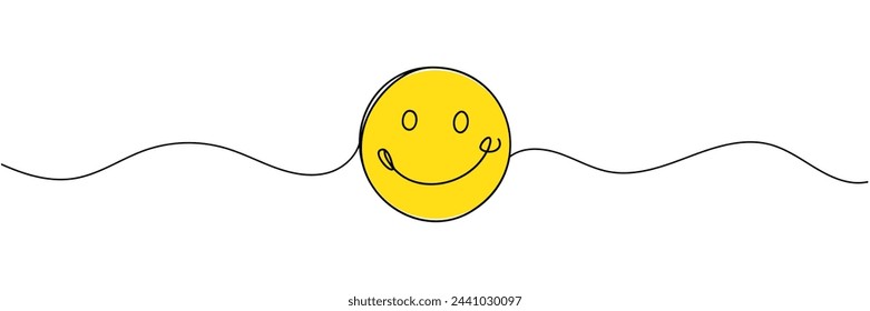 One continuous line art smiling face isolated vector illustration on white background