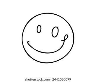 One continuous line art smiling face isolated vector illustration on white background