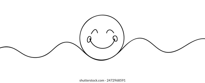 One continuous line art smiling face isolated vector illustration on white background