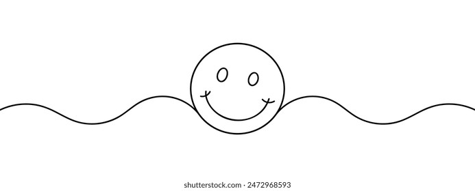 One continuous line art smiling face isolated vector illustration on white background