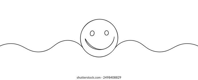 One continuous line art smiling face isolated vector illustration on white background