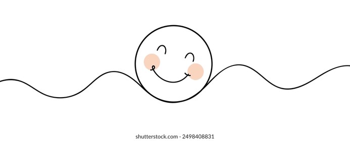 One continuous line art smiling face isolated vector illustration on white background