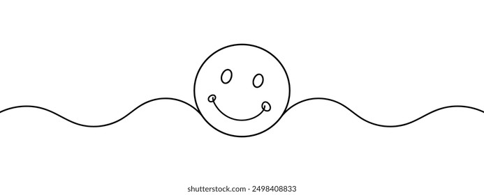 One continuous line art smiling face isolated vector illustration on white background