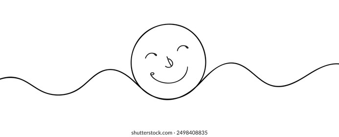 One continuous line art smiling face isolated vector illustration on white background