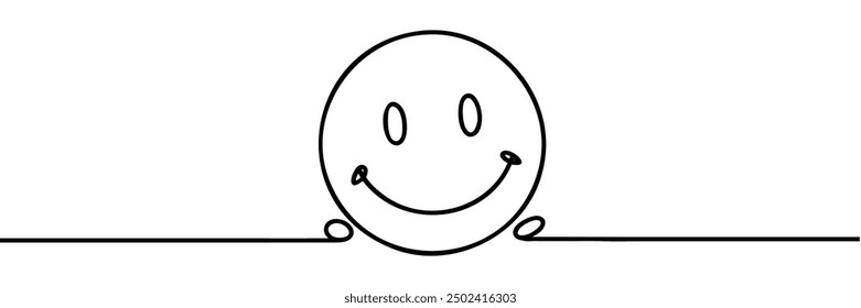 One continuous line art smiling face isolated vector illustration on white background