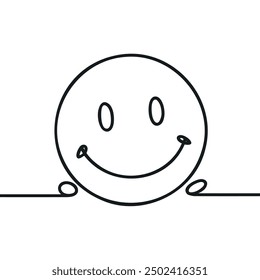 One continuous line art smiling face isolated vector illustration on white background