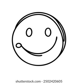 One continuous line art smiling face isolated vector illustration on white background.