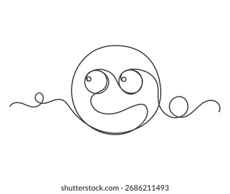 One continuous line art smiling face isolated vector illustration on white background.