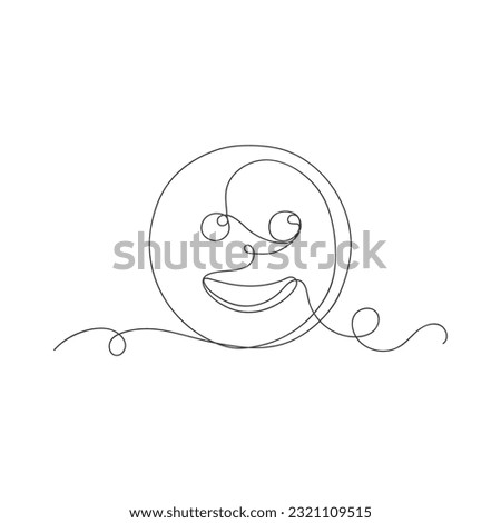 One continuous line art smiling face isolated vector illustration on white background.