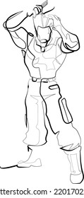 One continuous line art soldier pilot navy fighter win pose victory champion conquest success combing hair minimal vector