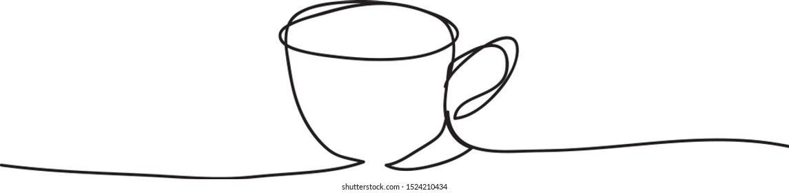 One continuous line art. Сup of tea or
cappuccino . Drawing illustration for cafe menu design concept.