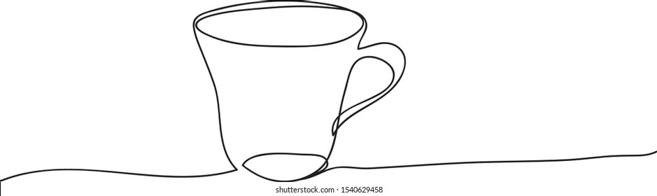 One continuous line art. Сup of tea or cappuccino. Drawing illustration for cafe menu design concept.