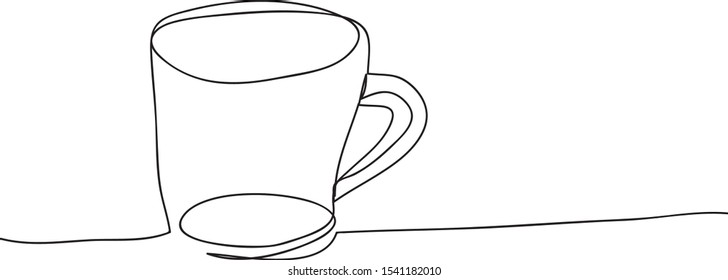 One continuous line art. Сup of tea or cappuccino . Drawing illustration for cafe menu design concept.