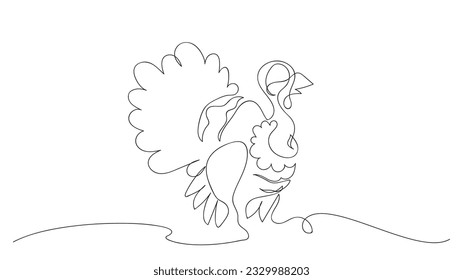 One continuous line art of turkey. Happy thanksgiving. Vector.