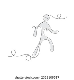 One continuous line art walking man vector illustration on white background.