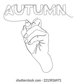 One continuous line of Autumn word written by with felt tip pen. Thin Line Illustration vector concept. Contour Drawing Creative ideas.