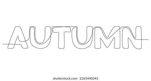 One continuous line of Autumn word. Thin Line Illustration vector concept. Contour Drawing Creative ideas.