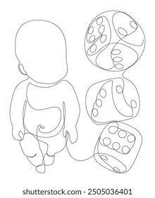 One continuous line of Baby and dice. Thin Line Illustration vector concept. Contour Drawing Creative ideas.