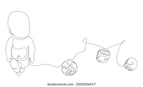 One continuous line of Baby and dice. Thin Line Illustration vector concept. Contour Drawing Creative ideas.