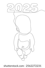 One continuous line of Baby with number 2025. Thin Line Illustration vector concept. Contour Drawing Creative ideas.
