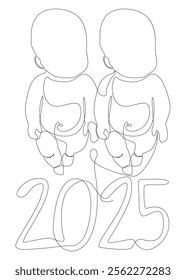 One continuous line of Baby with number 2025. Thin Line Illustration vector concept. Contour Drawing Creative ideas.