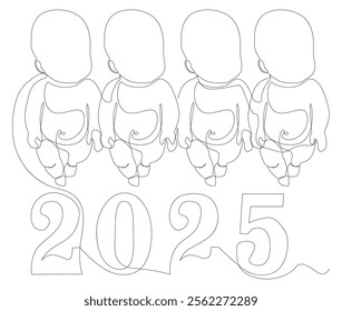 One continuous line of Baby with number 2025. Thin Line Illustration vector concept. Contour Drawing Creative ideas.