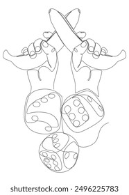 One continuous line of banana and dice. Thin Line Illustration vector concept. Contour Drawing Creative ideas.
