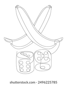 Eine durchgehende Bananen- und Würfellinie. Dünne Linie Illustration Vektorkonzept. Kontur Zeichnung Kreative Ideen.