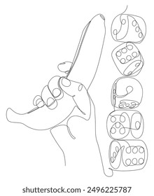 One continuous line of banana and dice. Thin Line Illustration vector concept. Contour Drawing Creative ideas.