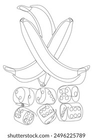 One continuous line of banana and dice. Thin Line Illustration vector concept. Contour Drawing Creative ideas.